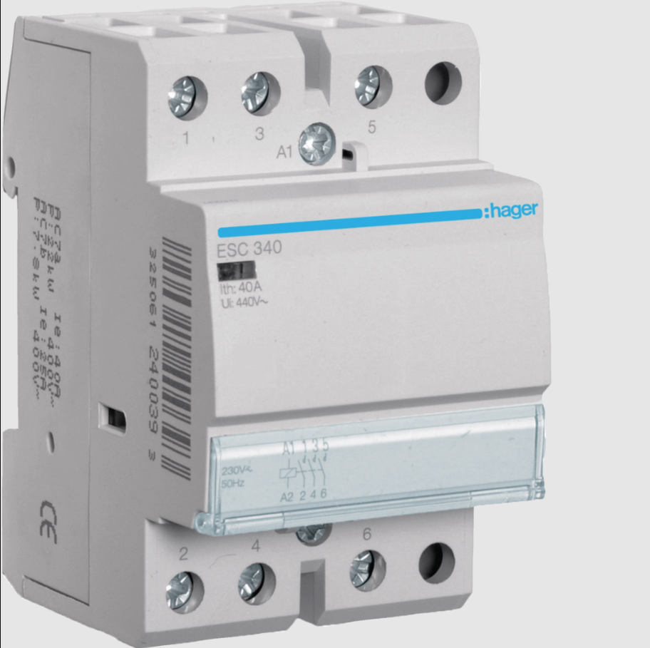 HAGER 40A 3 Pole Contactor, Powerful 3 Pole Contactor Rated 40A, Designed for Industrial Electrical Load Control and Switching